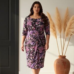 Elegant Black and Purple Paisley Midi Dress